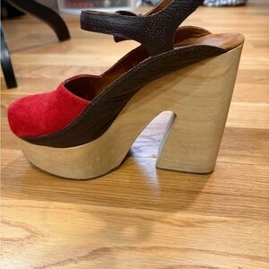 Rachel Comey Red Suede Platform Slingback Clogs